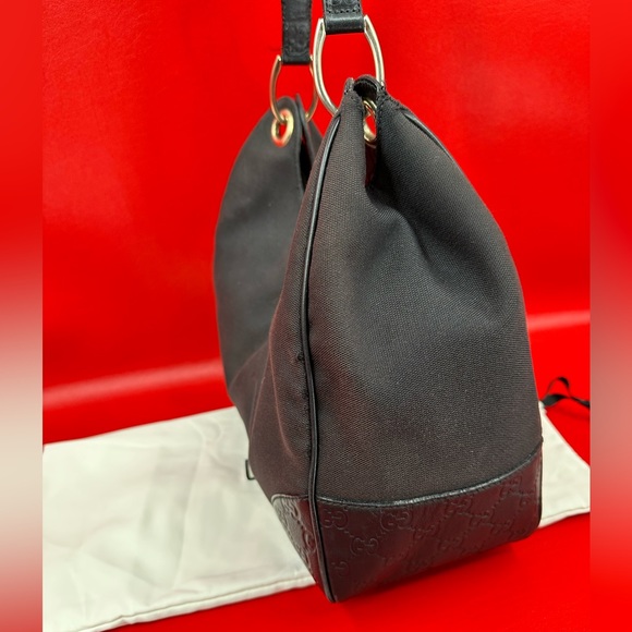 GUCCI Vintage Black Canvas & Leather Hobo Bag 100% Authentic - Picture 3 of 13